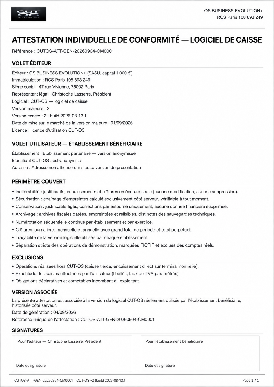 Exemple d'attestation individuelle de conformité — version anonymisée de présentation